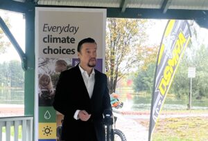 A photograph of CEO, Devin Bowles speaking at the grant announcement event. 