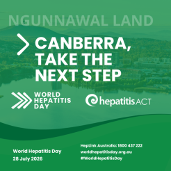 A green tile promoting World Hepatitis Day in  Canberra